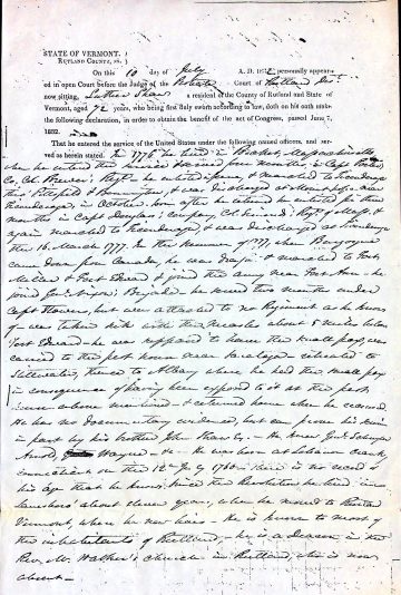 SHAW, Luther (b. 1800 Rutland) 1 service pension application 1832